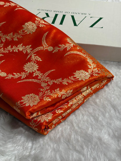 Satin Silk Banarasi Jaal In Fire Gold Shades SS18