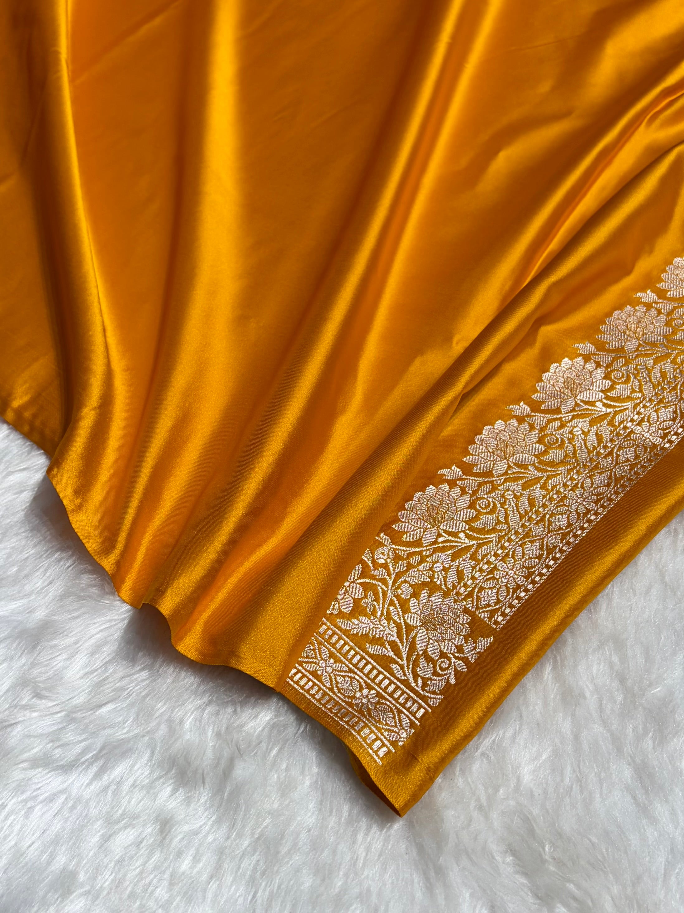 Mustard Boota With Floral Border Mashru Silk Saree MSM-94