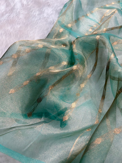 Sea Green Bananasi Floral Shades Pure Tissue Silk Saree PT-39