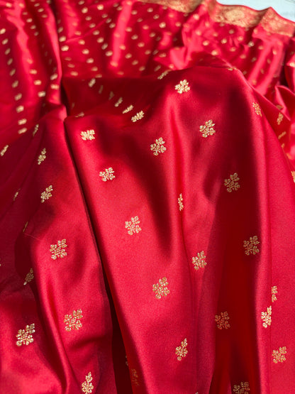 Banarasi Satin Katan Saree With Boota in Dark Red Shades SK117
