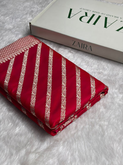 Pinkish Red With Floral Border Mashru Silk Saree MSM-98