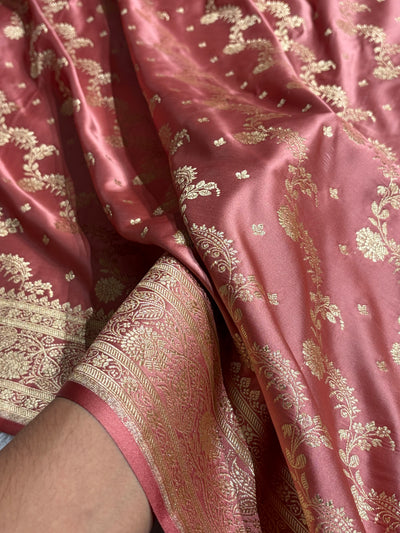 Banarasi Satin Katan Saree With Jaal Pattern in Peach Shades SK121