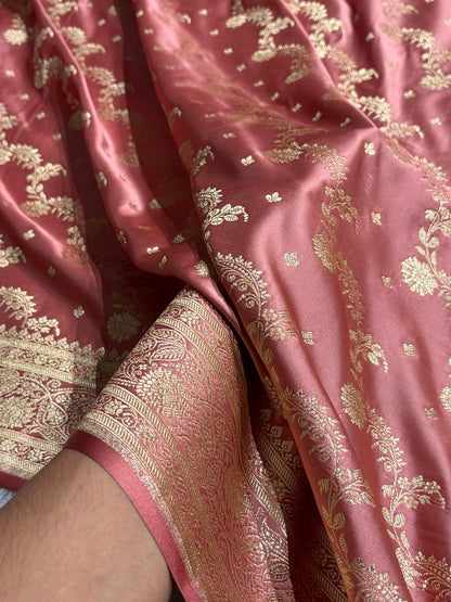 Banarasi Satin Katan Saree With Jaal Pattern in Peach Shades SK121