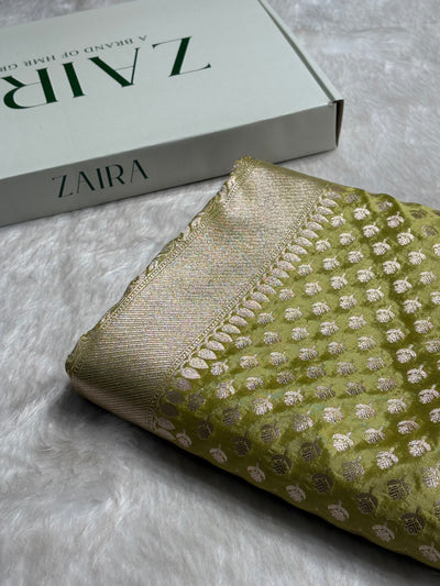 Lemon Green Crepe Silky Katan Banarasi Saree CSK-01