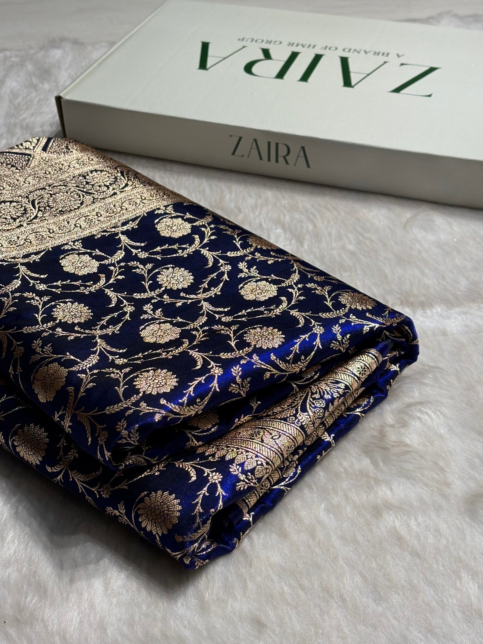 Ultra Light Weight Satin Silk Jaal in Dark Royal Blue Shades SS13
