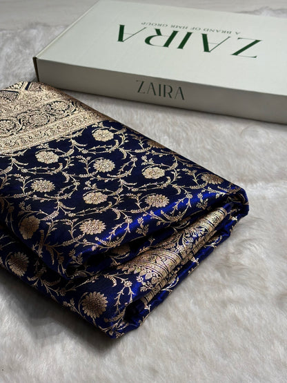 Ultra Light Weight Satin Silk Jaal in Dark Royal Blue Shades SS13