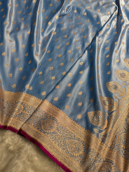 Nile Blue Shades Banarasi booti Katan Silk saree SK10