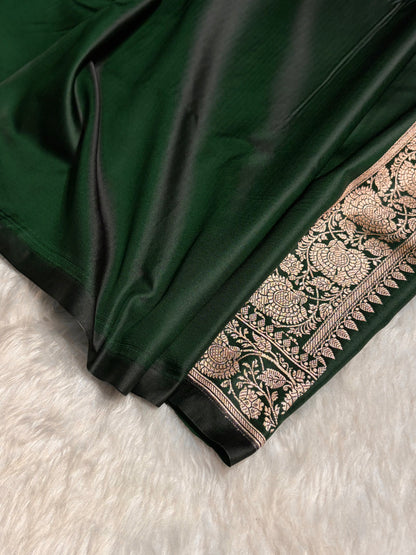Dark Bottle Green  Boota With Floral Border Mashru Silk Saree MSM-89