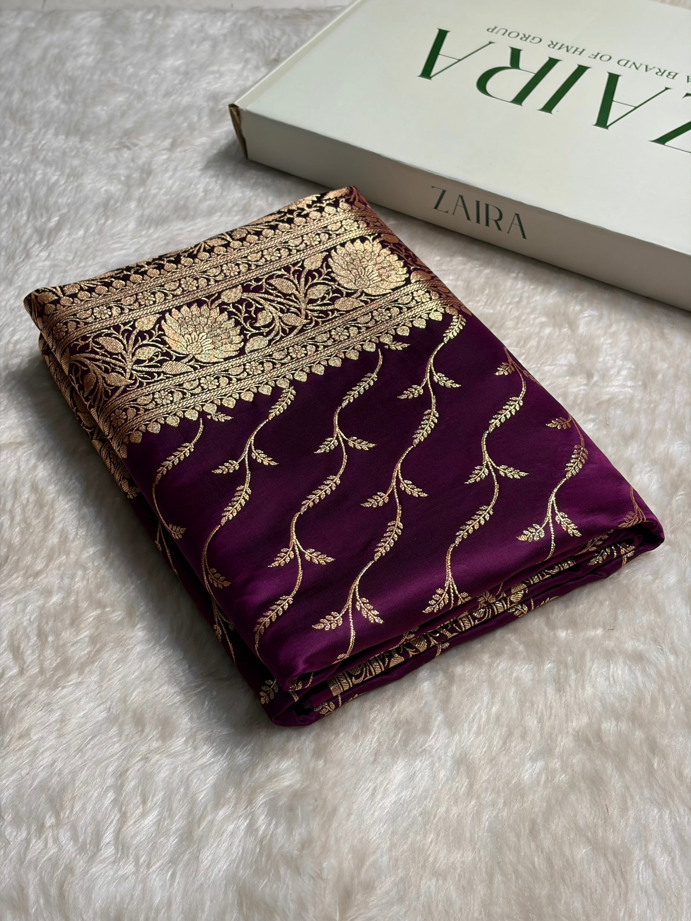 Wine Pattern Satin Katan Silk saree SK37