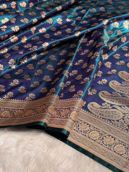 Peacock Shades Banarasi Satin Silk Saree SS34