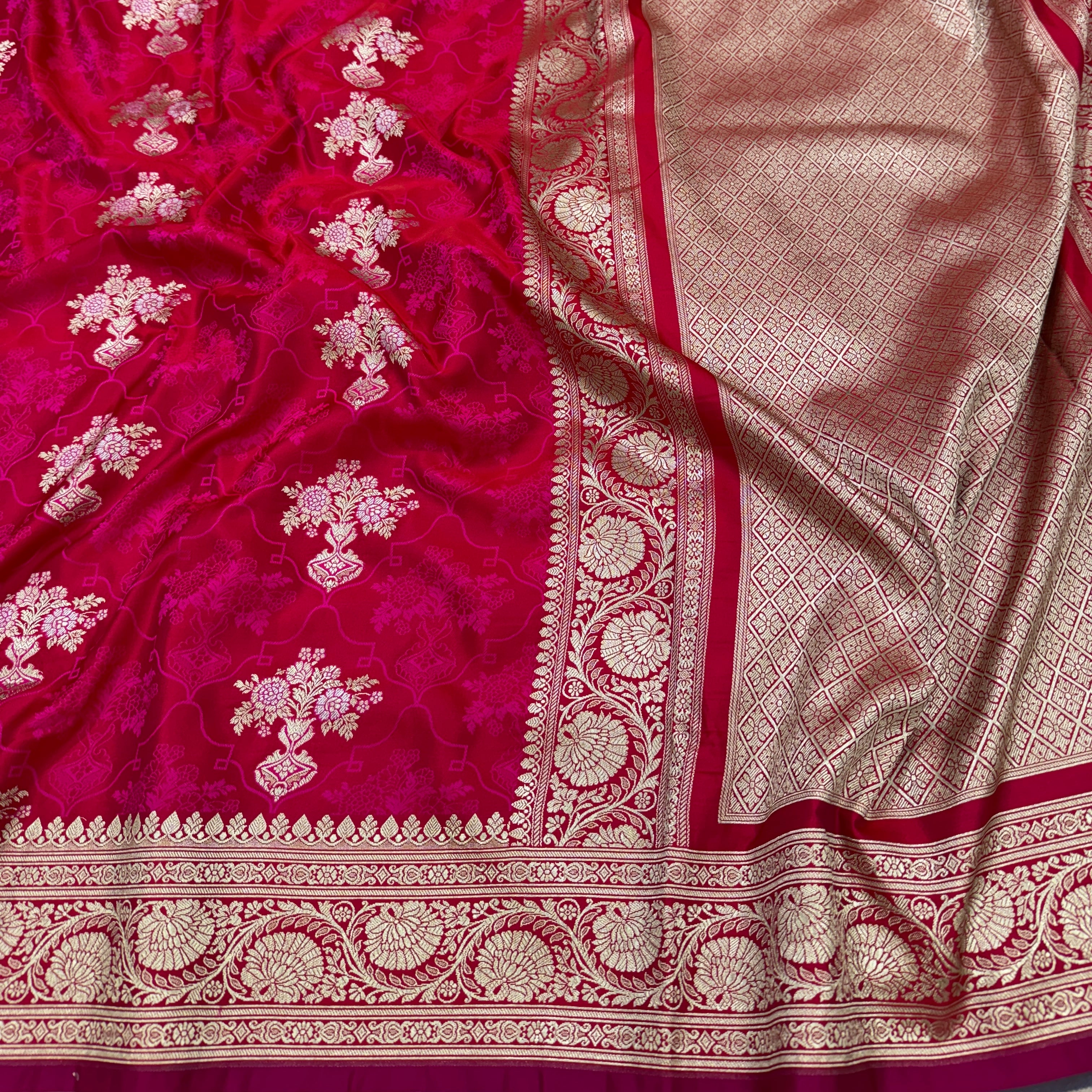 Reddish Pink Tanchoi Minakari Mashru Silk Saree