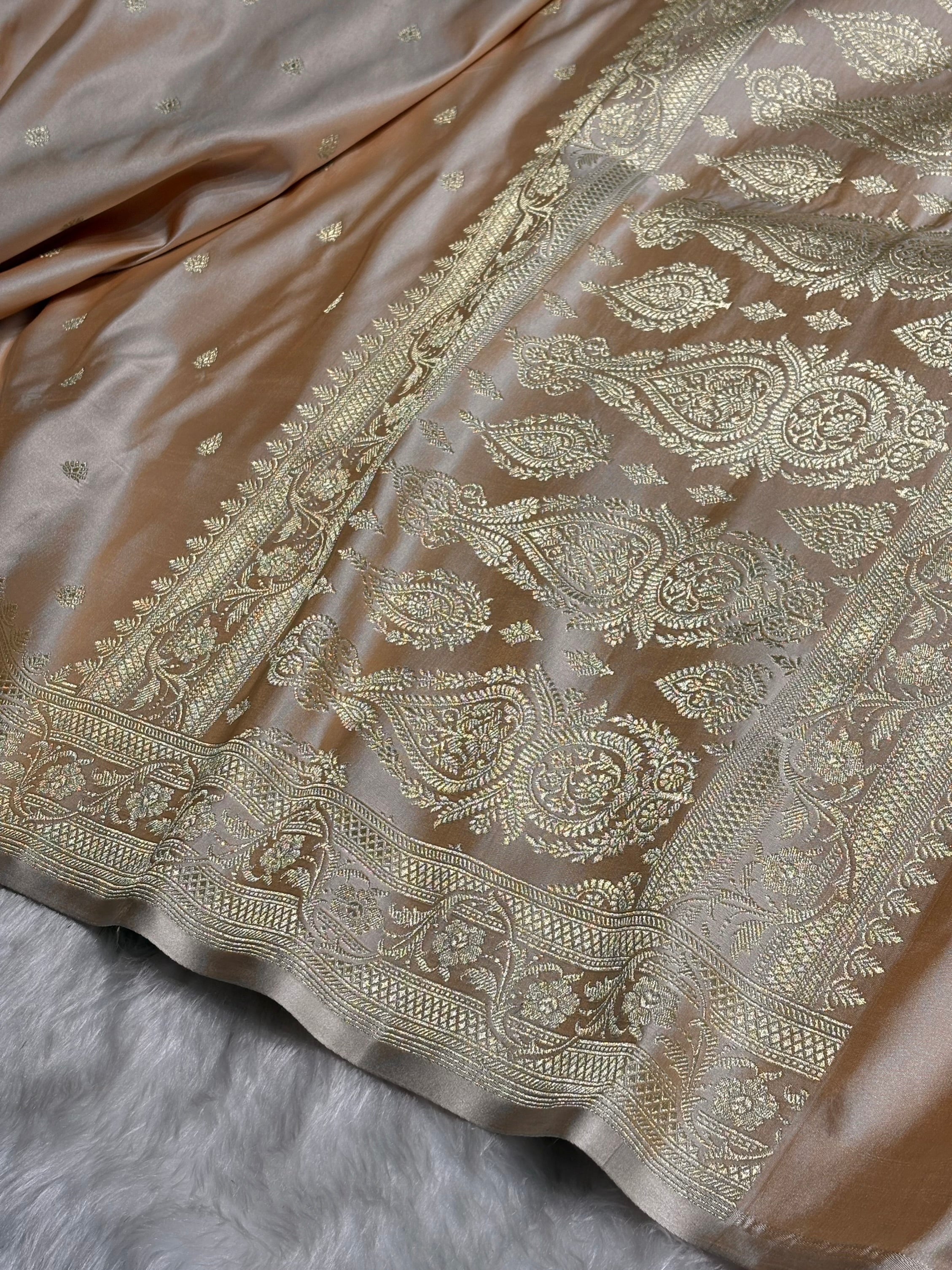 Beige Shades Satin Katan Silk Saree SK64