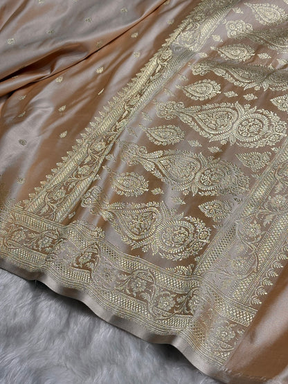 Beige Shades Satin Katan Silk Saree SK64