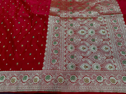 Mashru Katan Meena Silk Saree in Blood Red Shades.