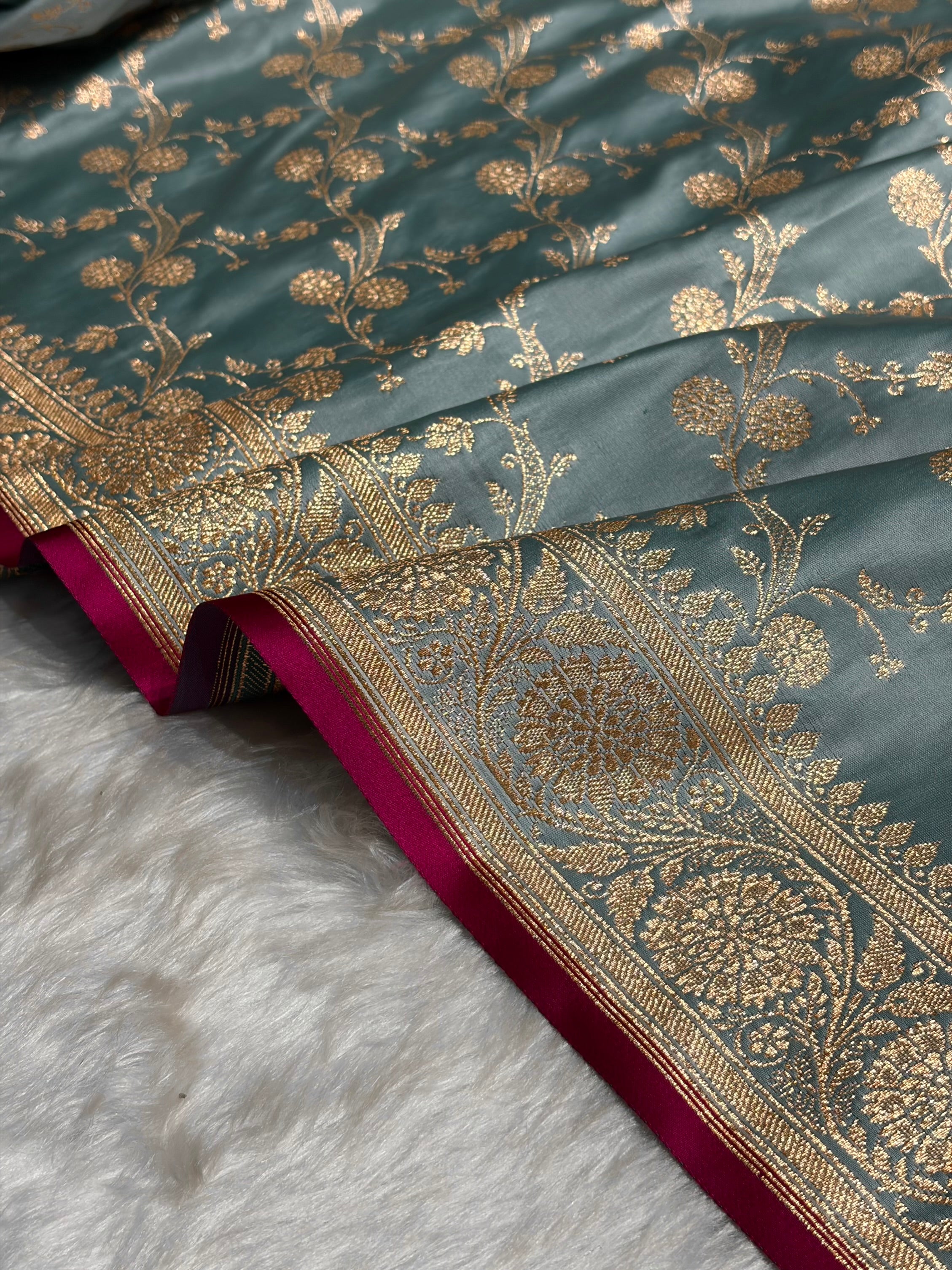 Turquoise Cross Satin Katan Silk Saree SK17