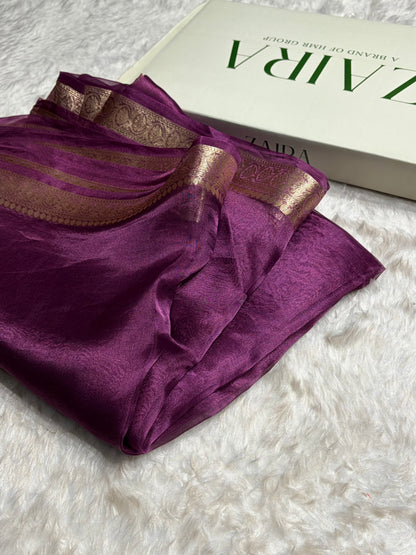Purple Wine Shades Pure Tissue Silk Saree with Brocade Blouse PT-09