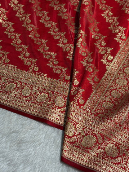 Red Shades Banarasi Satin Silk Saree SS32