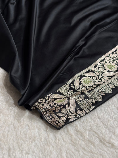 Black Shades Banarasi Boota Pattern Minakari Floral Mashru Silk Saree MSM-121