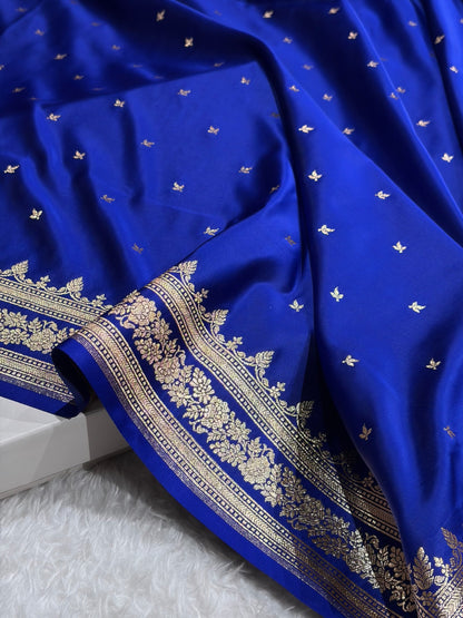 Cross Royal Blue Shades Banarasi Booti Katan Silk Saree SKM17