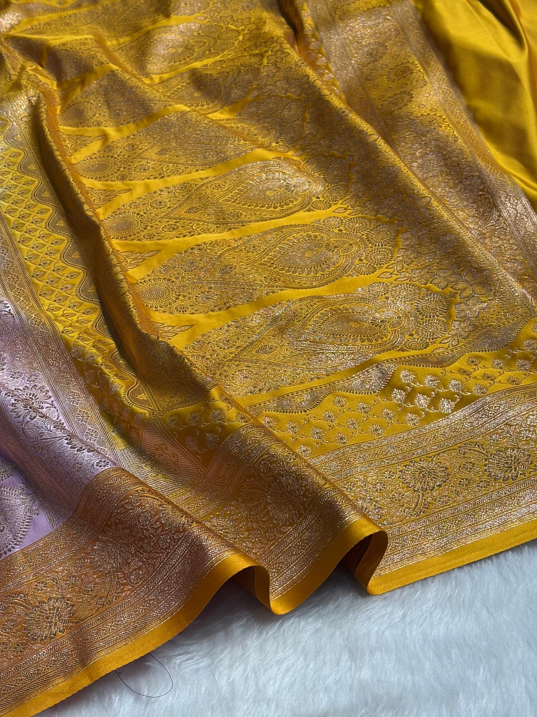 Lavender with Mustard Booti Satin Katan Silk saree SK29
