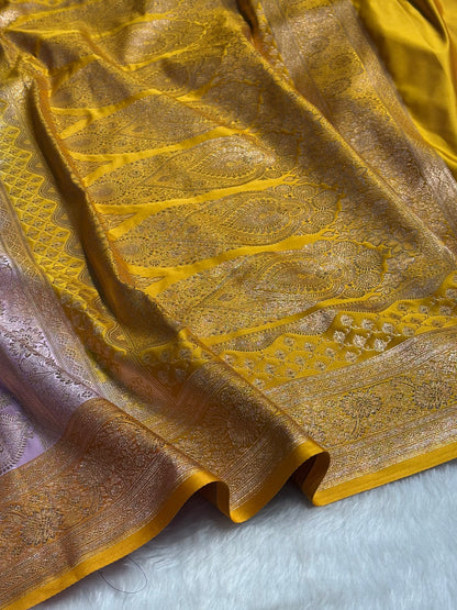 Lavender with Mustard Booti Satin Katan Silk saree SK29