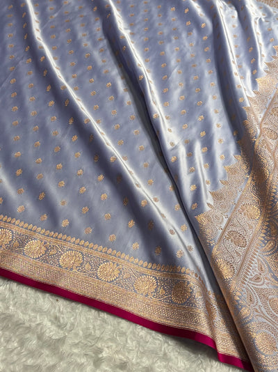 Banarasi Powder Blue Shades Booti Katan Silk Saree SK07