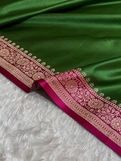 Banarasi Satin Katan Saree in Contrast Dark Green / Rani Shades SK131