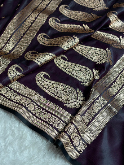 Banarasi Satin Katan Saree With Booti Pattern in Dark Wine Shades SK125