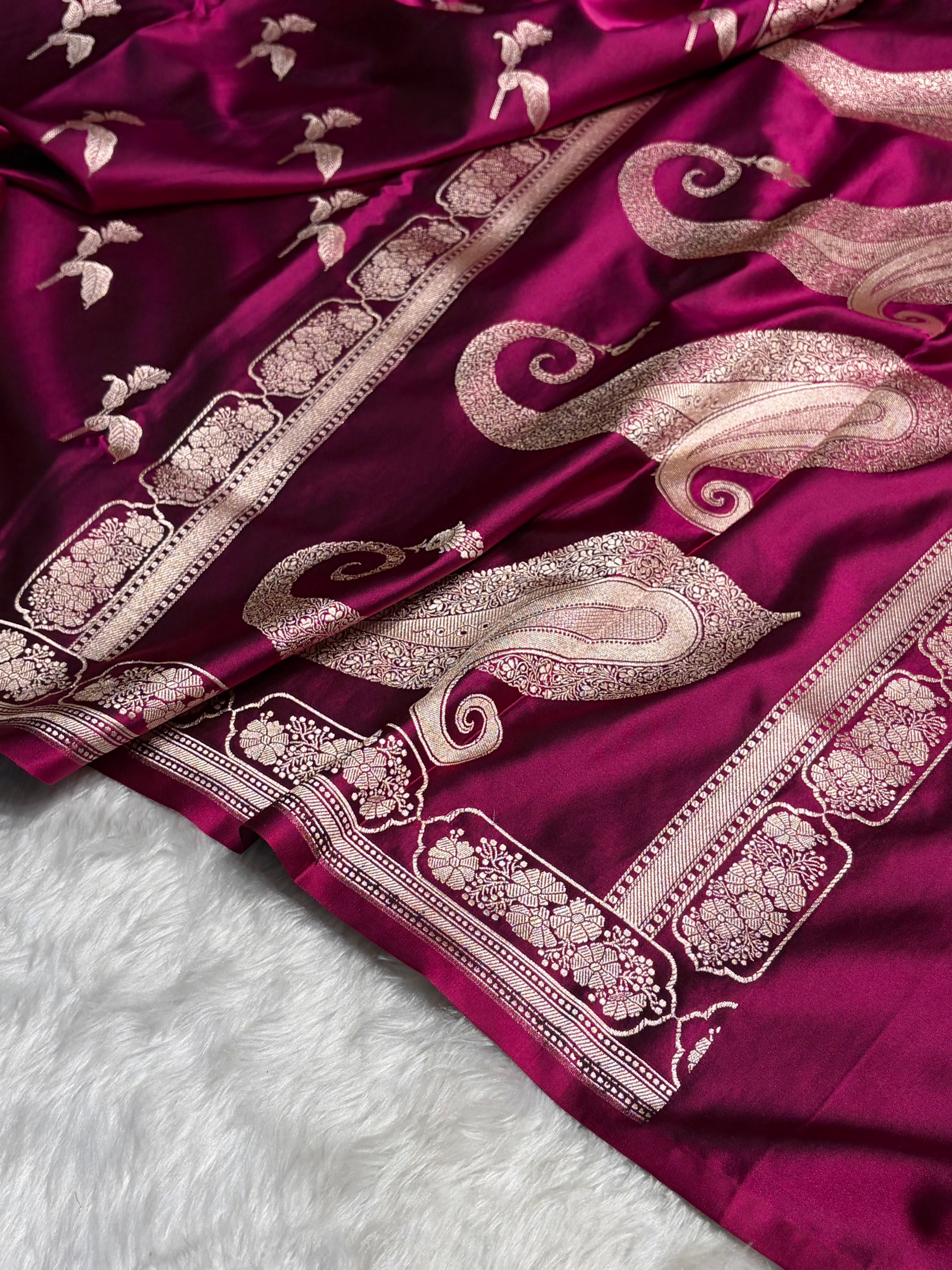 Wine Boota With Floral Border Mashru Silk Saree MSM-93