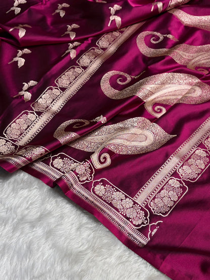 Wine Boota With Floral Border Mashru Silk Saree MSM-93