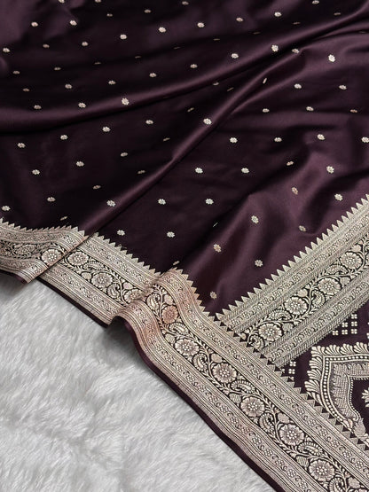Dark Wine shade Booti Mashru Silk Saree MS26