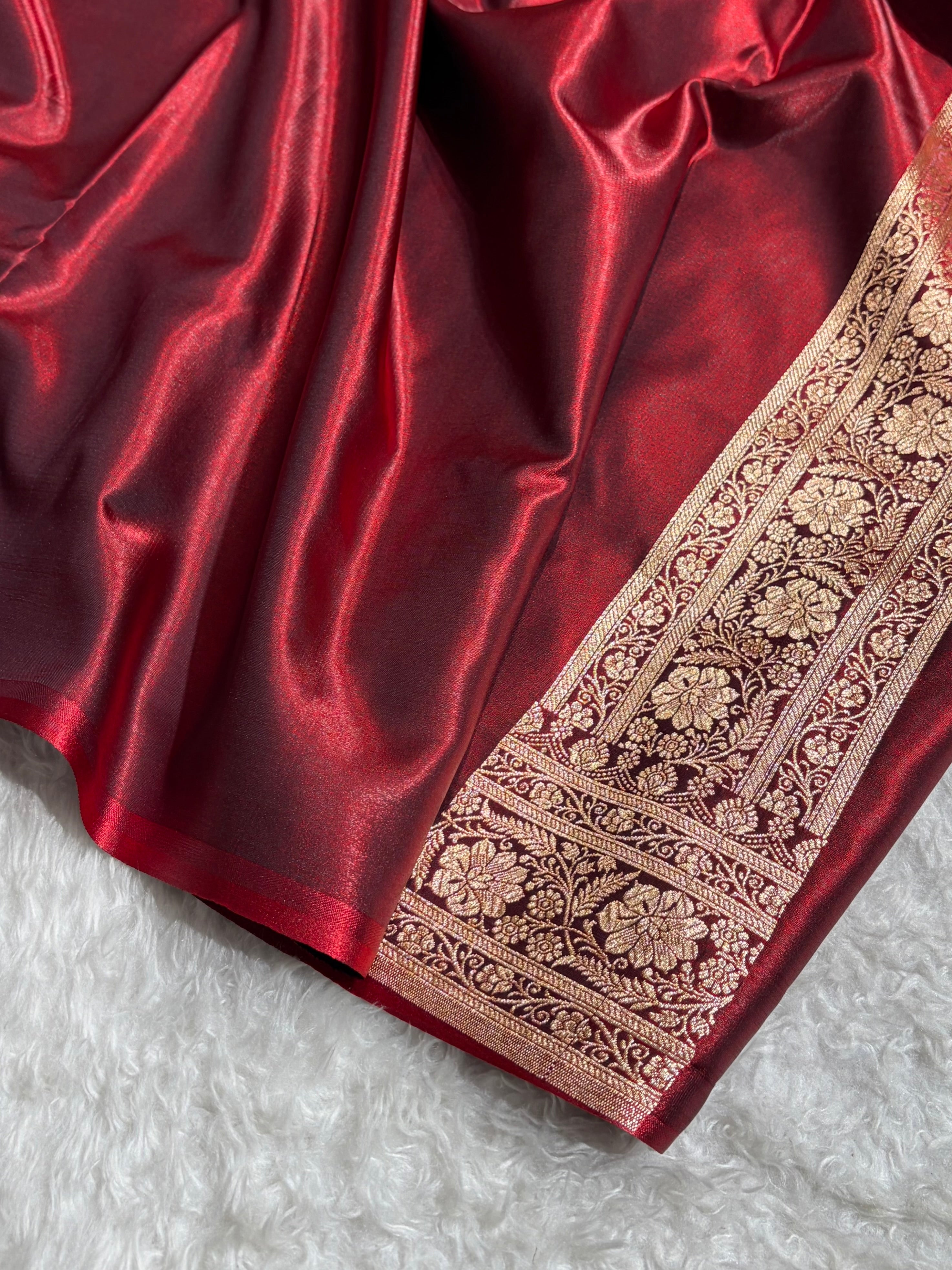 Satin Silk Saree Banarasi Booti in Maroon Shades SS29