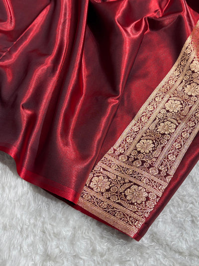 Satin Silk Saree Banarasi Booti in Maroon Shades SS29