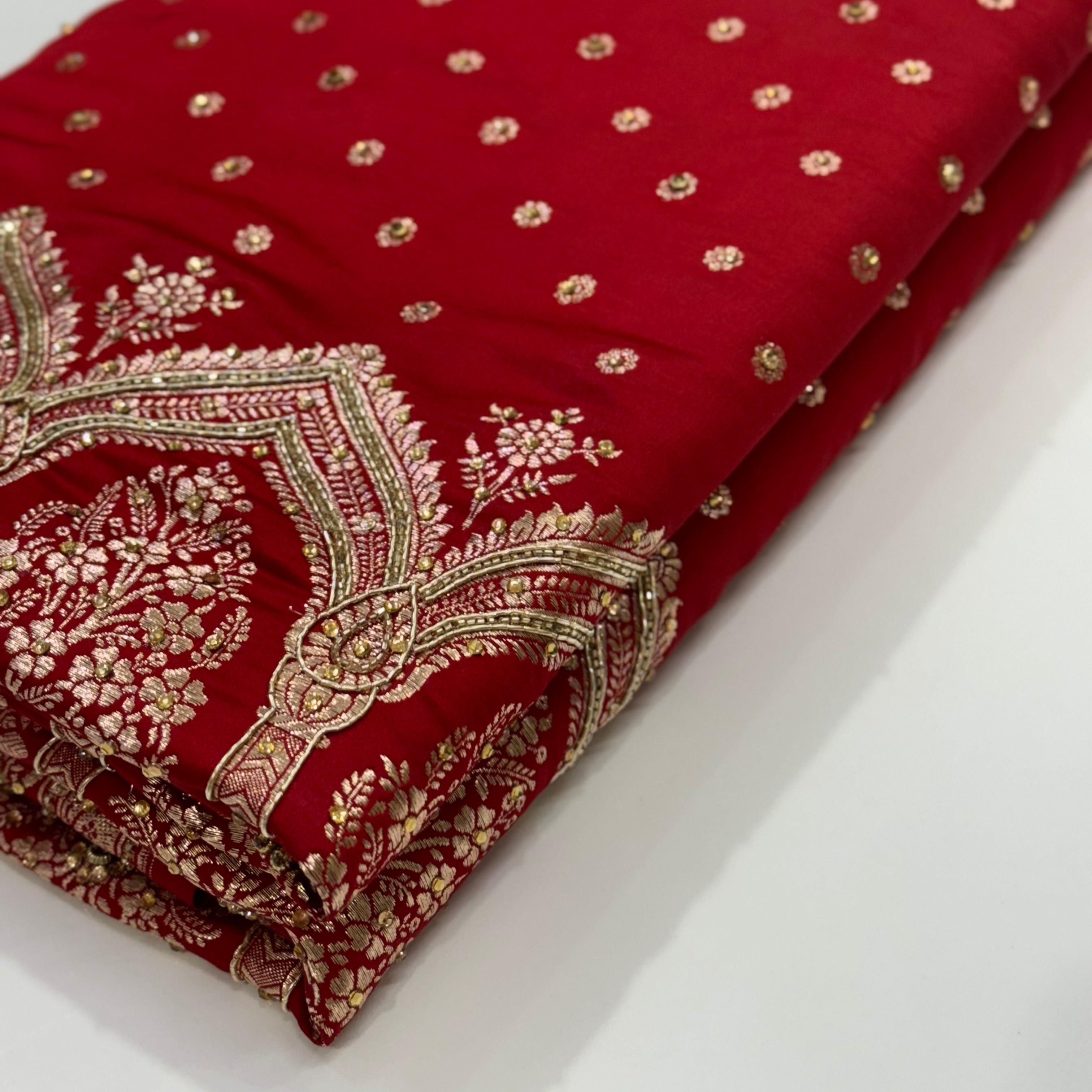 Bridal Red Katan Silk with Ari and Stone