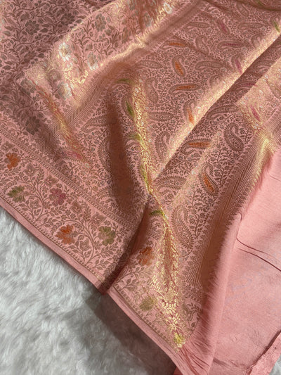 Peach Shade Flower Boota Pure Caramel Mango Silk Saree CS-17