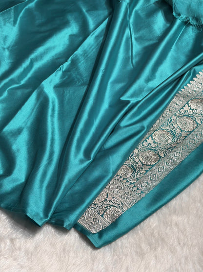 Sea Green Jaal Mashru Silk Saree