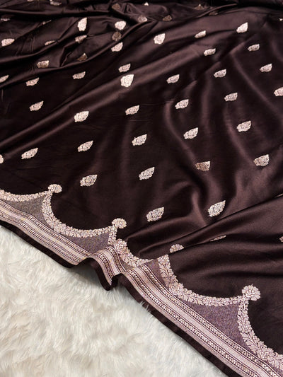 Dark Chocolate Shades Scallop Mashru Silk Saree MCS20