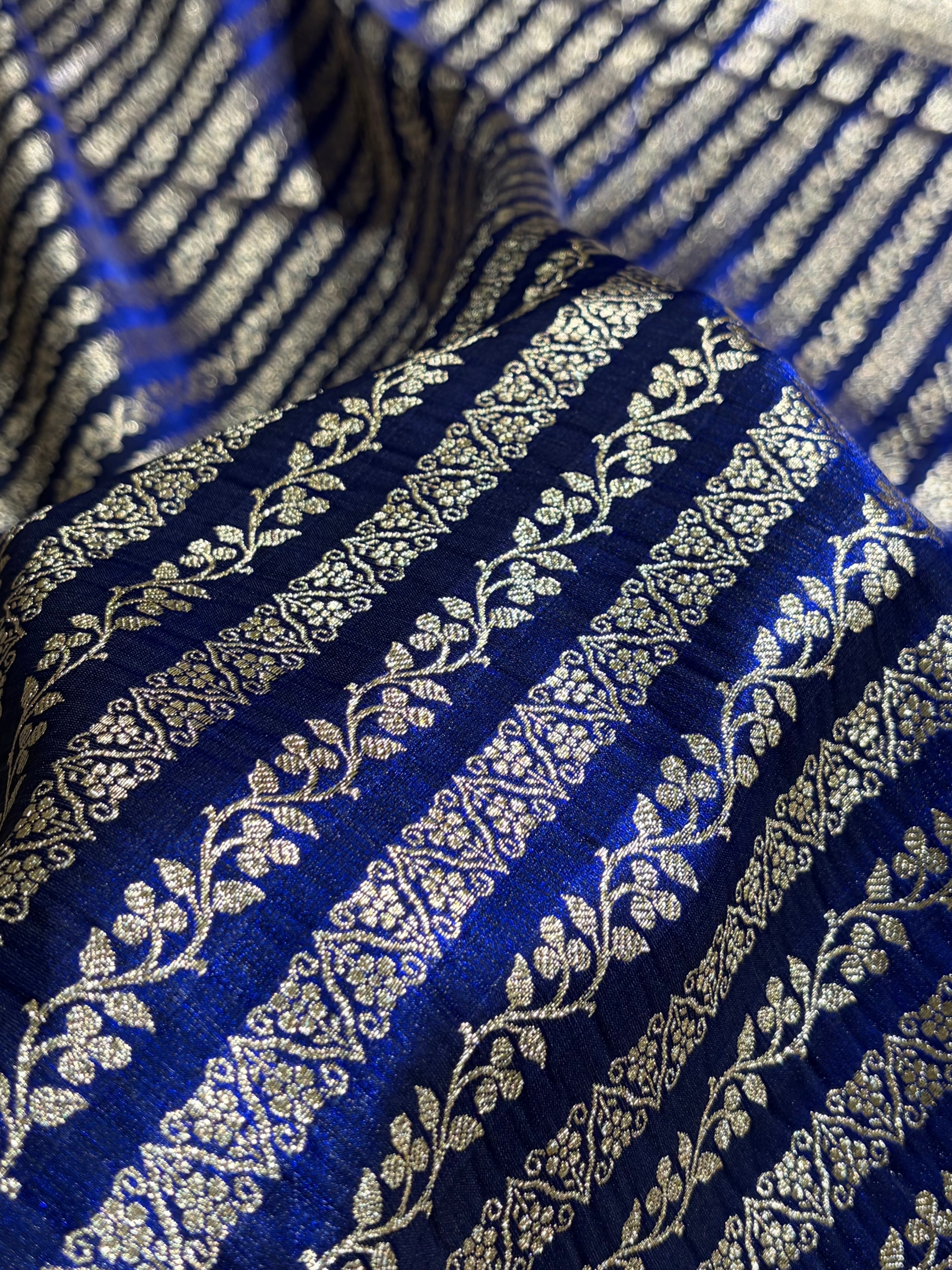 Royal Blue Shades Stripe Pattern Banarasi Satin Silk Saree SS46