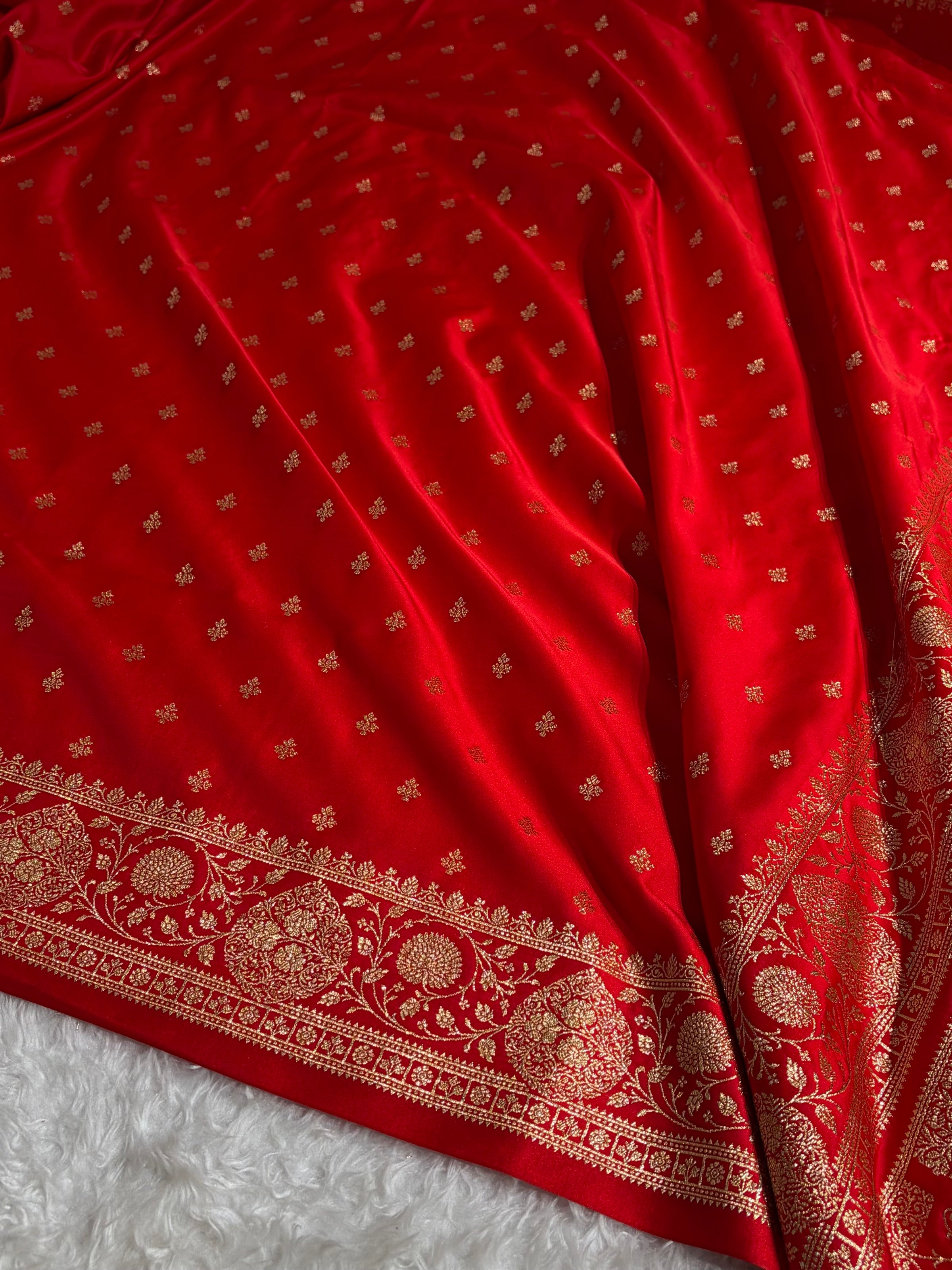 Banarasi Satin Katan Saree With Boota in Red Shades SK117