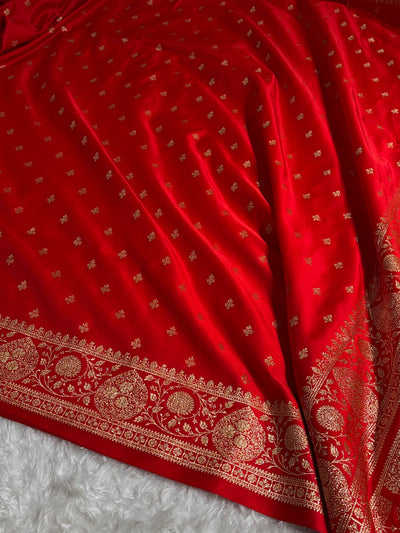 Banarasi Satin Katan Saree With Boota in Red Shades SK117