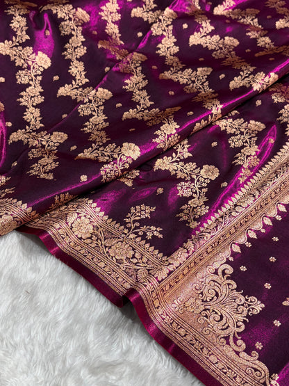 Satin Silk Saree Banarasi Cross with booti In Wine Shades SS22