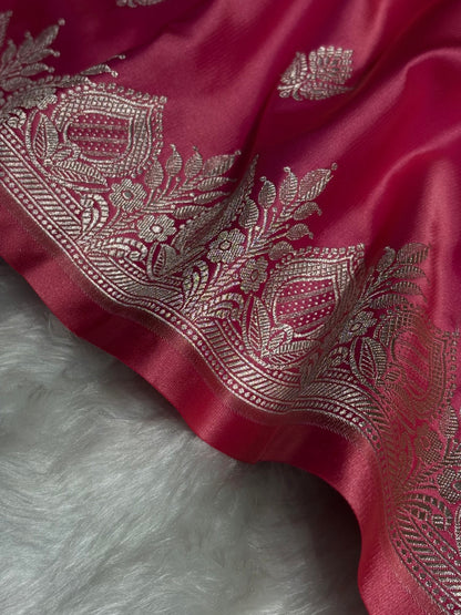 Pink Floral Boota With Floral Border Mashru Silk Saree MSM-80