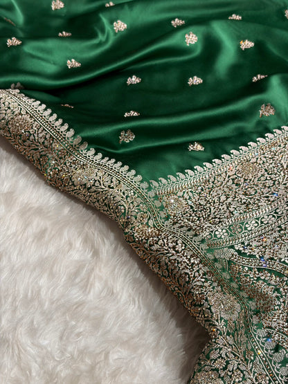 Bottle Green With Swarovski Work Booti Mashru Silk Saree BMS40