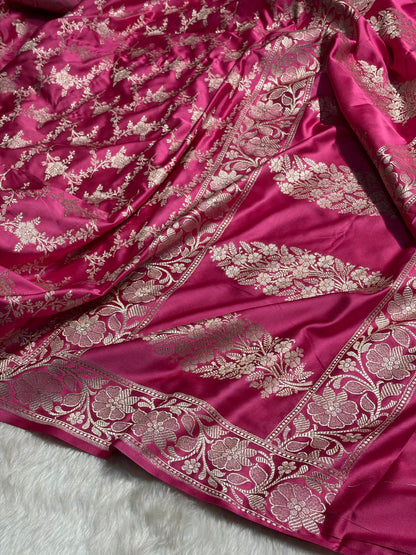Baby Pink Shades Mashru Silk Banarasi Saree With Jaal Pattern MS71