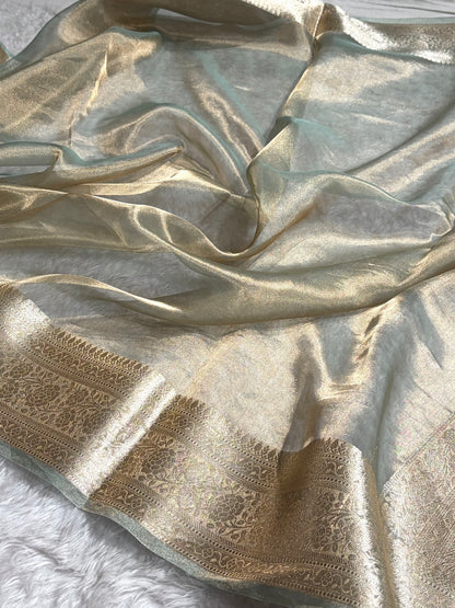 Pista Gold Shades Pure Tissue Silk Saree with Brocade Blouse PT-08