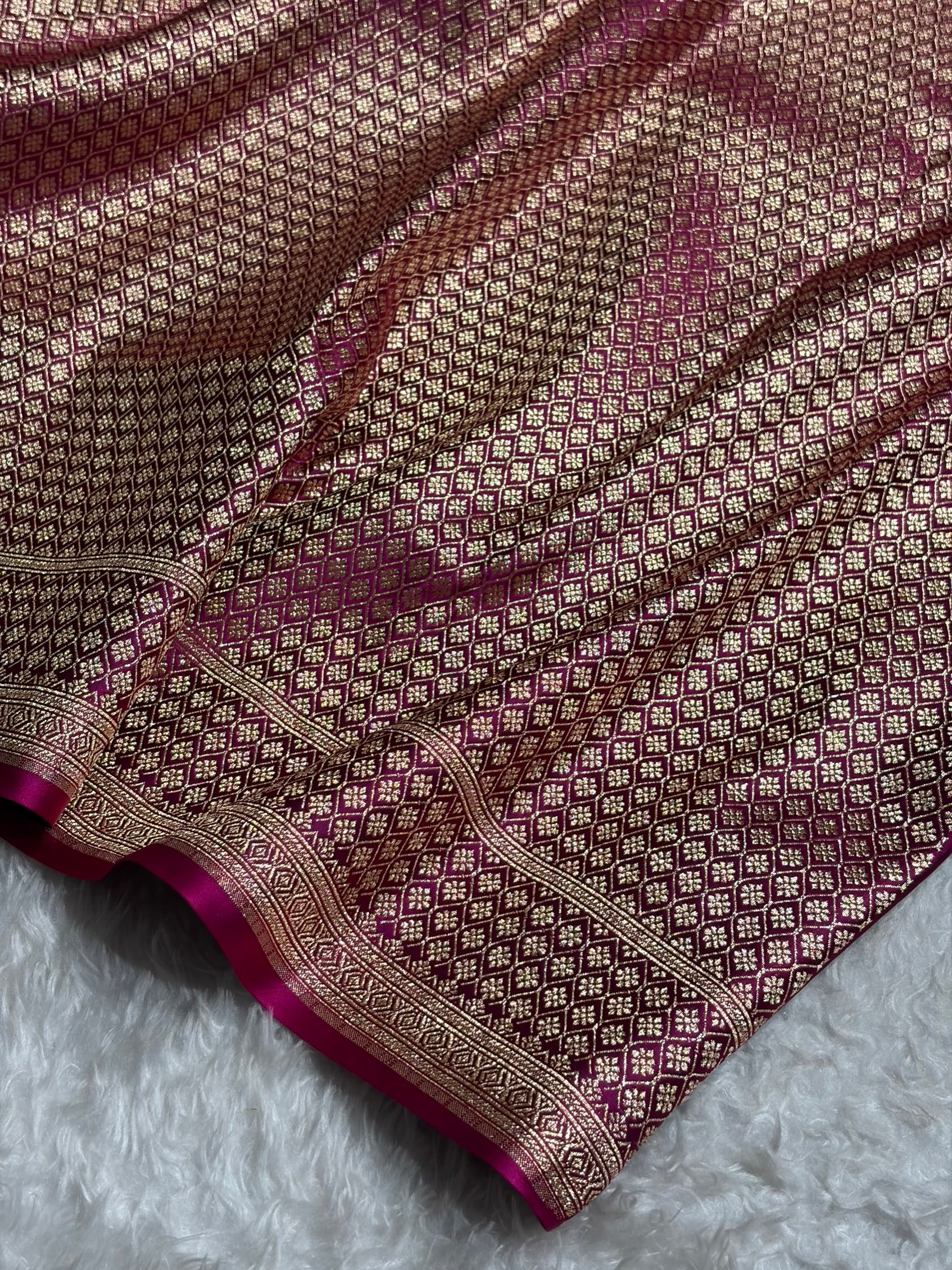 Wine Floral Boota Pattern Satin Katan Silk saree SK39
