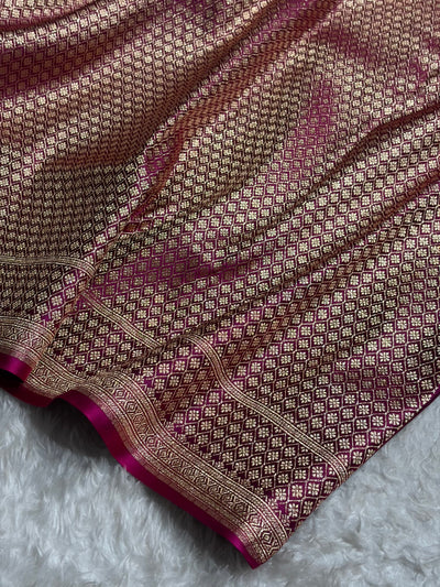 Wine Floral Boota Pattern Satin Katan Silk saree SK39