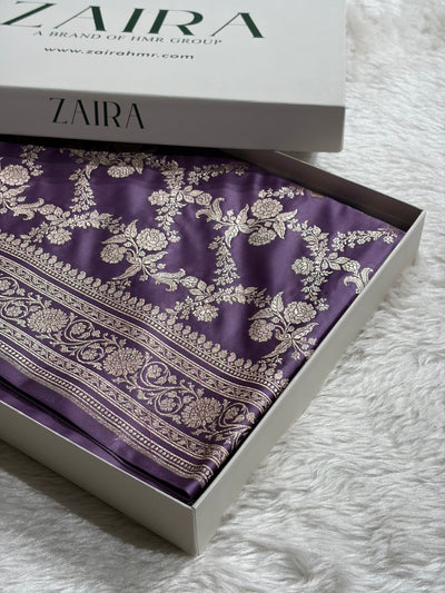 Dark Lavender Shades Banarasi With Floral Jaal Pattern Mashru Silk Saree MSM-130
