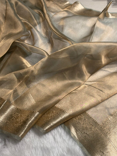 Banarasi Ivory Shades Pure Tissue Silk Saree PT-61