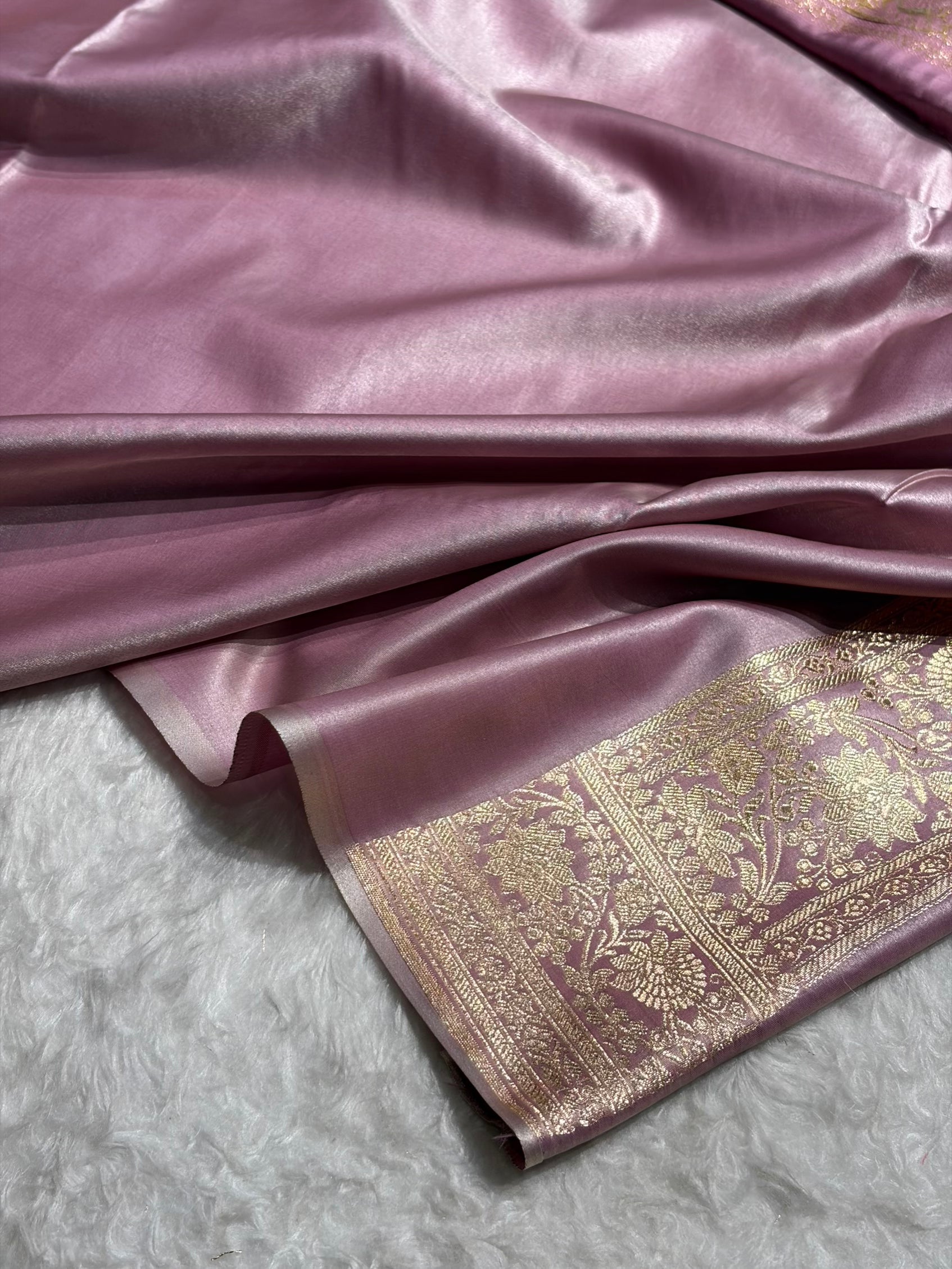 Banarasi Light Weight Satin Silk Dusty Lavender Cross SS10